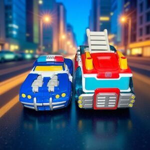 Playskool Heroes Rescue Chase Police Bot Heatwave Fire Bot Transformers